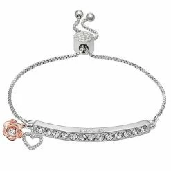 Brilliance Shop 37 Brilliance "Mama" Crystal Bar Rose & Open Heart Charm Bolo Bracelet
