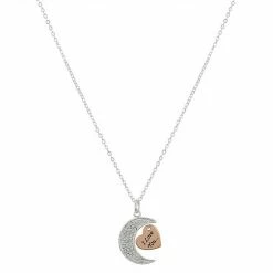Brilliance Crystal Heart & Crescent Moon Necklace Silver Tone