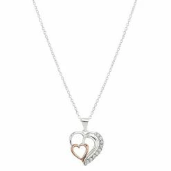 Brilliance Two Tone Preciosa Crystal Double Heart Pendant Necklace