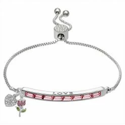 Brilliance Crystal "Love" Adjustable Bracelet With Heart & Flower Charms