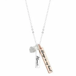 Brilliance Crystal Two-Tone "Mom" & "Always In My Heart" Bar Charm Necklace
