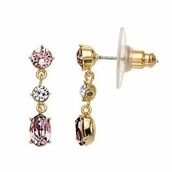 Brilliance Crystal Linear Drop Earrings Silver Tone Pink Multi