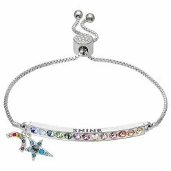Brilliance Fine Silver Plated "SHINE" Crystal Rainbow & Star Charm Bracelet