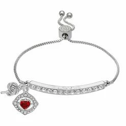 Brilliance Fine Silver Plated Crystal "LOVE" Adjustable Bar Bracelet