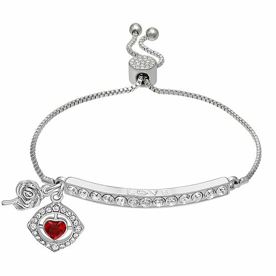 Brilliance Fine Silver Plated Crystal "LOVE" Adjustable Bar Bracelet 3 Brilliance Fine Silver Plated Crystal "LOVE" Adjustable Bar Bracelet