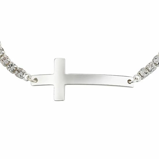 Brilliance Silver Tone Crystal Accent Sideways Cross Adjustable Bracelet 4 Brilliance Silver Tone Crystal Accent Sideways Cross Adjustable Bracelet - Image 2