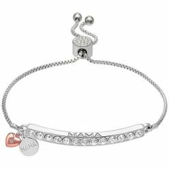 Brilliance Crystal "Mama" Adjustable Bracelet With Rose Gold Heart Charm