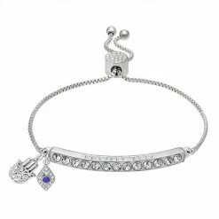 Brilliance Silver Plated "Protected" Charm Bracelet Silver Tone Clear