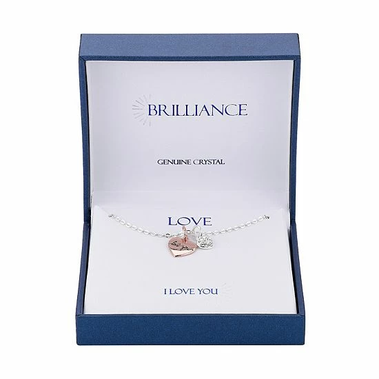 Brilliance "Love You" Crystal Two-Tone Heart Charm Necklace Two Tone 4 Brilliance "Love You" Crystal Two-Tone Heart Charm Necklace Two Tone - Image 2