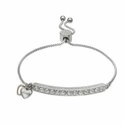 Brilliance "Mother Daughter" Crystal Bar Bracelet Two Tone Silver Rose