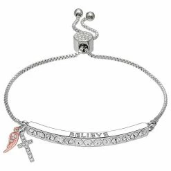 Brilliance Two Tone Fine Silver Plated Crystal "BELIEVE" Bar Bracelet