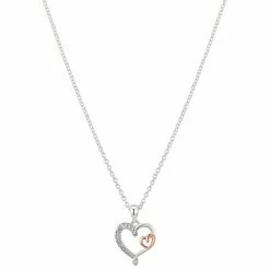 Brilliance "Querida Hermana" Two Tone Crystal Double Heart Necklace