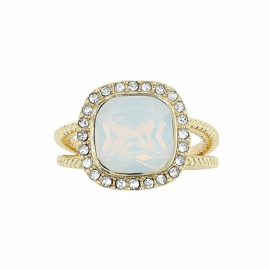 Brilliance Gold Tone Simulated White Opal Crystal Halo Ring 3 Brilliance Gold Tone Simulated White Opal Crystal Halo Ring