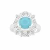Brilliance Silver Tone Simulated Turquoise & Crystal Halo Ring
