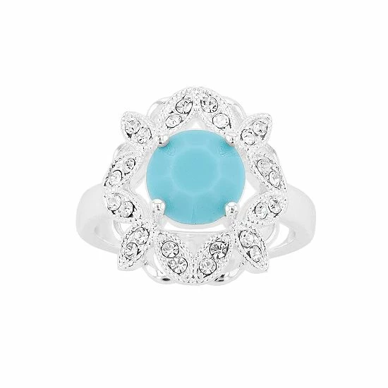 Brilliance Silver Tone Simulated Turquoise & Crystal Halo Ring 3 Brilliance Silver Tone Simulated Turquoise & Crystal Halo Ring