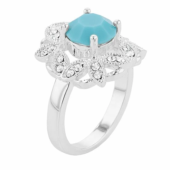 Brilliance Silver Tone Simulated Turquoise & Crystal Halo Ring 4 Brilliance Silver Tone Simulated Turquoise & Crystal Halo Ring - Image 2