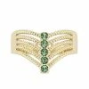 Brilliance Gold Tone Green Crystal Multirow Chevron Ring