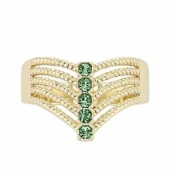Brilliance Gold Tone Green Crystal Multirow Chevron Ring