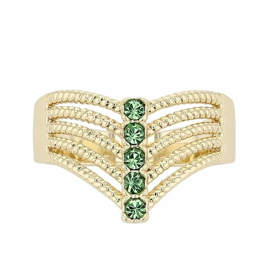 Brilliance Gold Tone Green Crystal Multirow Chevron Ring 3 Brilliance Gold Tone Green Crystal Multirow Chevron Ring