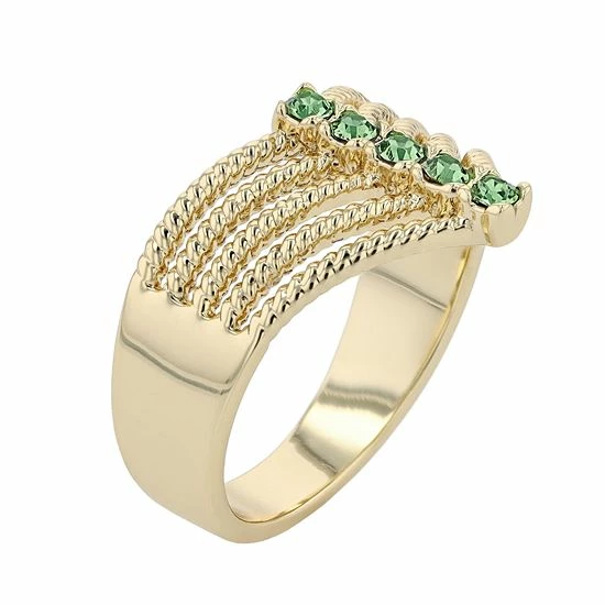 Brilliance Gold Tone Green Crystal Multirow Chevron Ring 4 Brilliance Gold Tone Green Crystal Multirow Chevron Ring - Image 2