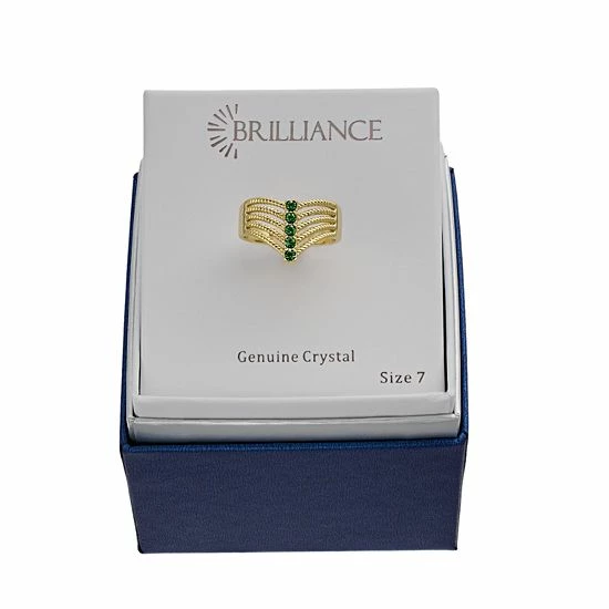 Brilliance Gold Tone Green Crystal Multirow Chevron Ring 5 Brilliance Gold Tone Green Crystal Multirow Chevron Ring - Image 3
