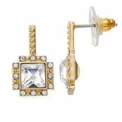 Brilliance Crystal Halo Linear Drop Earrings Rose Tone Purple