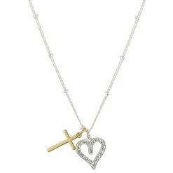 Brilliance Gold Two Tone Cross & Preciosa Crystal Heart Necklace