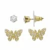 Brilliance Gold Tone Butterfly & Crystal Stud Earring Duo Set