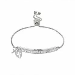 Brilliance Crystal Cross & Heart Charm Adjustable Bar Bracelet Silver Tone Clear -Brilliance Shop unnamed file 74