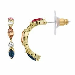 Brilliance Gold Tone Multicolor Crystal Marquise C-Hoop Earrings