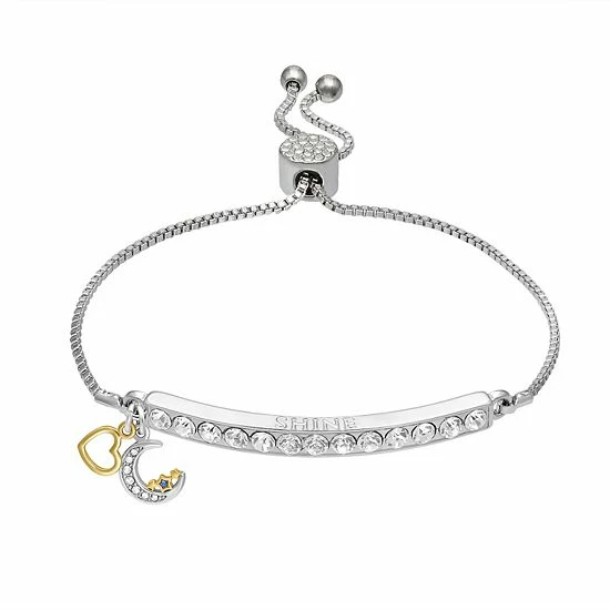 Brilliance Fine Silver Plated Crystal Heart & Crescent Moon Charm Adjustable Bracelet 3 Brilliance Fine Silver Plated Crystal Heart & Crescent Moon Charm Adjustable Bracelet