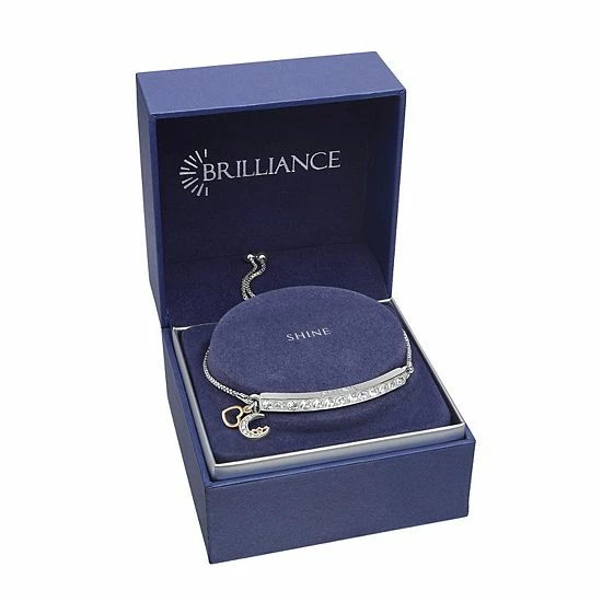 Brilliance Fine Silver Plated Crystal Heart & Crescent Moon Charm Adjustable Bracelet 4 Brilliance Fine Silver Plated Crystal Heart & Crescent Moon Charm Adjustable Bracelet - Image 2