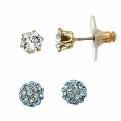 Brilliance Clear Crystal & Fireball Stud Duo Earring Set Silver Tone Blue -Brilliance Shop unnamed file 760