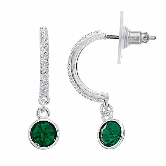 Brilliance Silver Tone Green Crystal Oval Drop Hoop Earrings 3 Brilliance Silver Tone Green Crystal Oval Drop Hoop Earrings