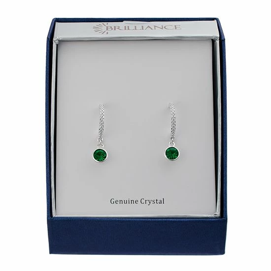 Brilliance Silver Tone Green Crystal Oval Drop Hoop Earrings 4 Brilliance Silver Tone Green Crystal Oval Drop Hoop Earrings - Image 2