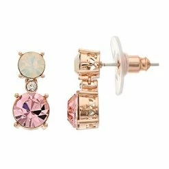 Brilliance Rose Gold Tone Two Stone Crystal Drop Earrings