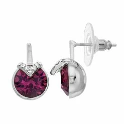Brilliance Purple Crystal Linear Drop Earrings Rose Tone Purple