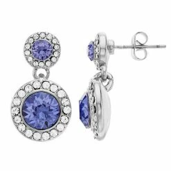 Brilliance Crystal Double Halo Drop Earrings Silver Tone Jet