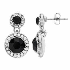 Brilliance Crystal Double Halo Drop Earrings Silver Tone Jet -Brilliance Shop unnamed file 838
