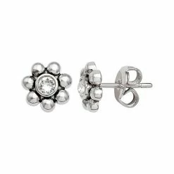 Brilliance Fine Silver-Plated Crystal Flower Birthstone Stud Earrings Silver Tone November