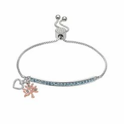 Brilliance Crystal Open Heart Adjustable Bracelet With Tree Charms