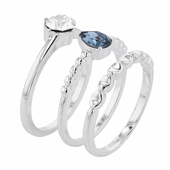 Brilliance Silver Tone Blue Pear & Clear Crystal Ring Set 4 Brilliance Silver Tone Blue Pear & Clear Crystal Ring Set - Image 2
