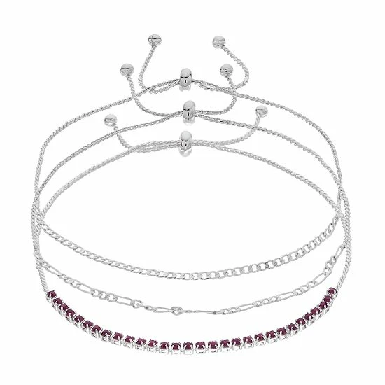 Brilliance Crystal Bracelet Trio Set Silver Tone Pink 6 Brilliance Crystal Bracelet Trio Set Silver Tone Pink - Image 4