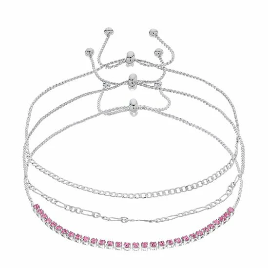 Brilliance Crystal Bracelet Trio Set Silver Tone Pink 14 Brilliance Crystal Bracelet Trio Set Silver Tone Pink - Image 12