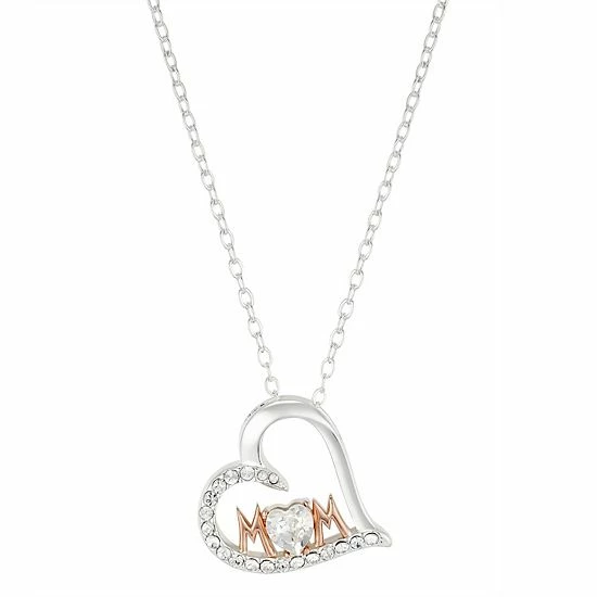 Brilliance Crystal Two-Tone "Mom" Heart Necklace 3 Brilliance Crystal Two-Tone "Mom" Heart Necklace