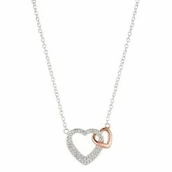Brilliance Two Tone Double Heart Necklace With Crystals