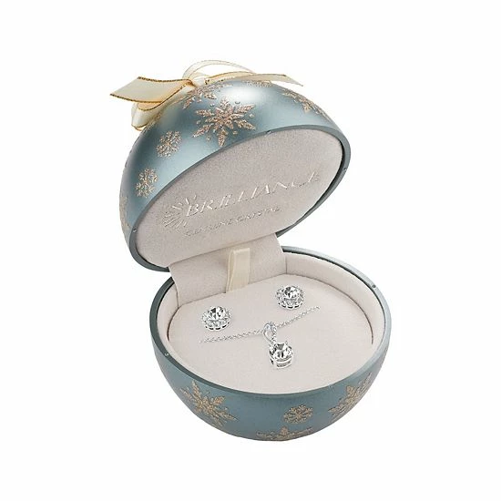 Brilliance Crystal Infinity Pendant & Stud Earring Set In Ornament Gift Box Silver Tone Sapphire 3 Brilliance Crystal Infinity Pendant & Stud Earring Set In Ornament Gift Box Silver Tone Sapphire