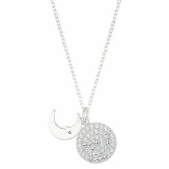 Brilliance Silver Tone Crystal Moon & Disc Necklace