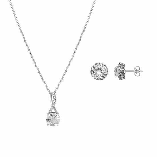 Brilliance Crystal Infinity Pendant & Stud Earring Set In Ornament Gift Box Silver Tone Sapphire 4 Brilliance Crystal Infinity Pendant & Stud Earring Set In Ornament Gift Box Silver Tone Sapphire - Image 2