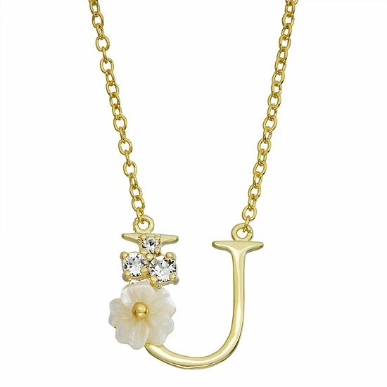 Brilliance Mother-of-Pearl Flower Initial Pendant Necklace 3 Brilliance Mother-of-Pearl Flower Initial Pendant Necklace